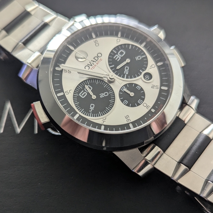 Movado Chronograph Watch Silver  Black Red Label Automatic V